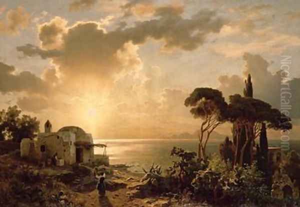 Aegean Landscape at Sunset Oil Painting by August Wilhelm Leu