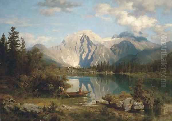 In the shadow of the Alps Oil Painting by August Wilhelm Leu