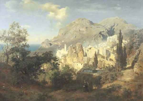 A View of the Amalfi Coast Oil Painting by August Wilhelm Leu