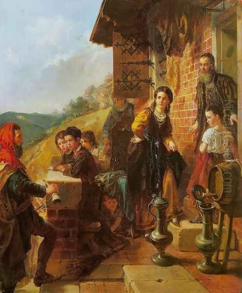 Casimir the Great Arriving to the House of his Mistress Esterka Oil Painting by Wladyslaw Luszczkiewicz