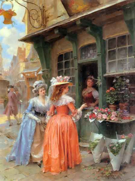 The Flower Market Oil Painting by Henri Victor Lesur