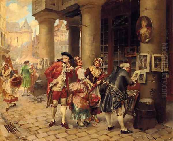 Connoisseurs at the street market Oil Painting by Henri Victor Lesur