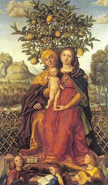 The Virgin and Child with Saint Anne 1510-15 Oil Painting by Girolamo dai Libri