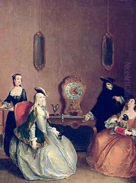 Interior Scene - Masked Party Oil Painting by Pietro Longhi