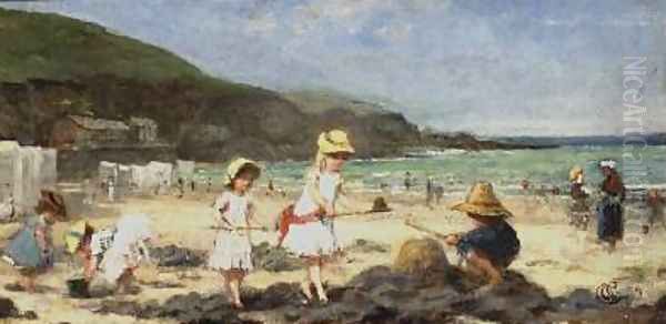 Our Neighbours at the Seaside Granville France Oil Painting by Albert Ludovici