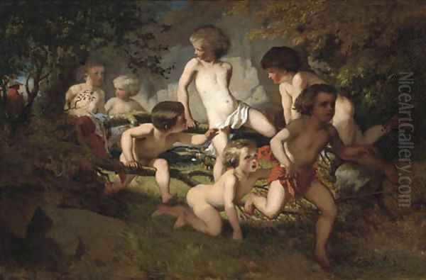 Bathing boys frightened by a gypsy Oil Painting by Albert Ludovici