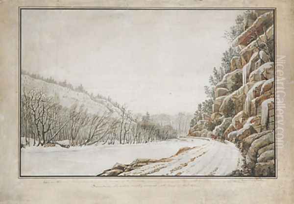 View on the New Turnpike Road, on the Margin of the Juniata, with a Distant View of the Warrior Mountain Oil Painting by Benjamin Henry Latrobe