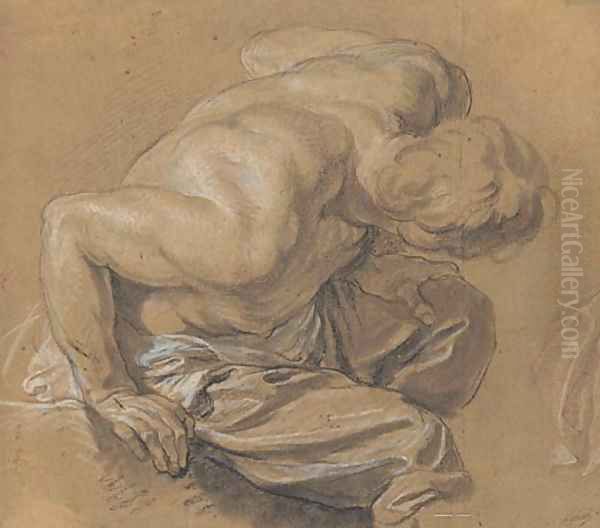 A nude man leaning foward, turned to the right Oil Painting by Francois-Bernard Lepicie