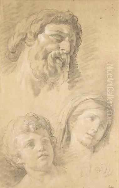 Heads of a bearded man, a child and a woman and two studies of hands Oil Painting by Francois-Bernard Lepicie