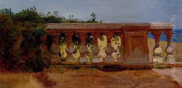 A Garden Balustrade By The Sea Oil Painting by Anders Christian Lunde