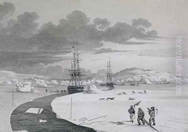 Cutting into Winter Island Oil Painting by Captain George Francis Lyon