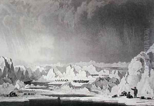 Travelling among hummocks of ice Oil Painting by Captain George Francis Lyon