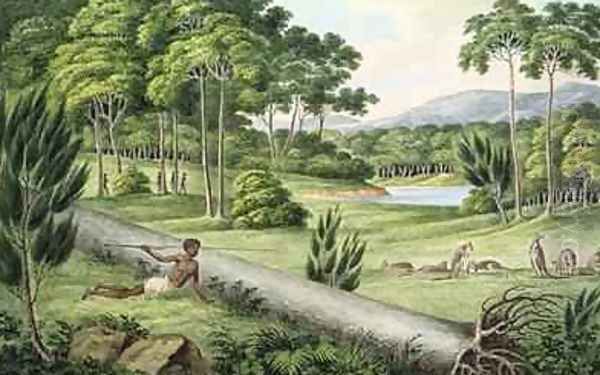 Aborigines hunting kangaroos Oil Painting by Joseph Lycett