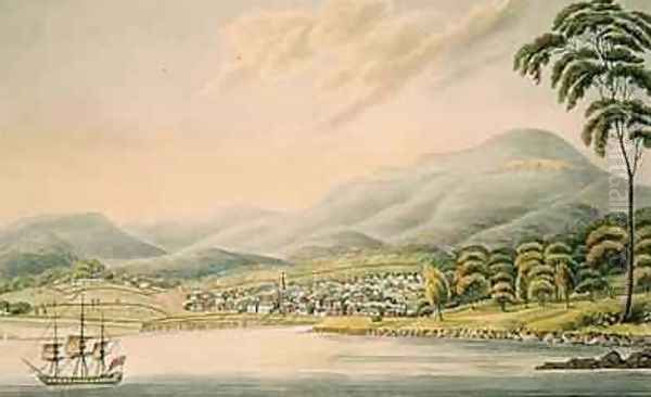 View of Hobart Town 1824 Oil Painting by Joseph Lycett