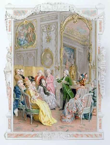 A Literary Soiree Oil Painting by Maurice Leloir