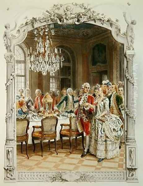 Elegant meal during the Eighteenth century Oil Painting by Maurice Leloir