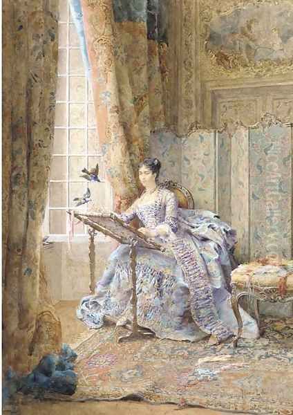 The feathered visitors Oil Painting by Maurice Leloir