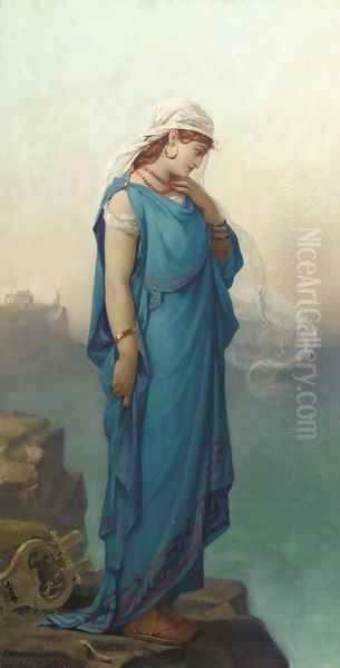 The poetess Sappho in contemplation Oil Painting by Louis Hector Leroux