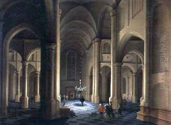 A Church Interior Oil Painting by Anthonie De Lorme