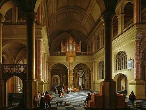 The Interior of a Protestant Church at Night Oil Painting by Anthonie De Lorme