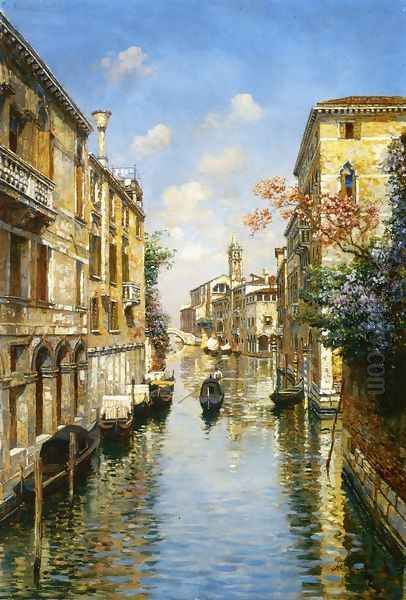 Venetian Canal Oil Painting by Luigi Lanza