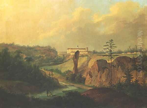 View of Ojcow - Pieskowa Skala Castle Oil Painting by Antoni Lange