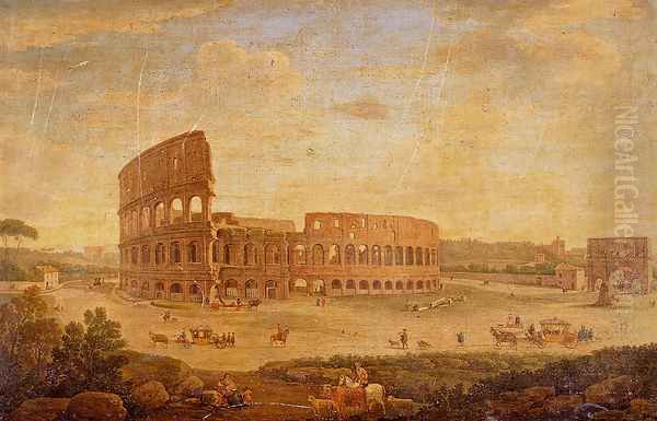 View Of The Colosseum And The Arch Of Constantine, Rome Oil Painting by Hendrik Frans Van Lint