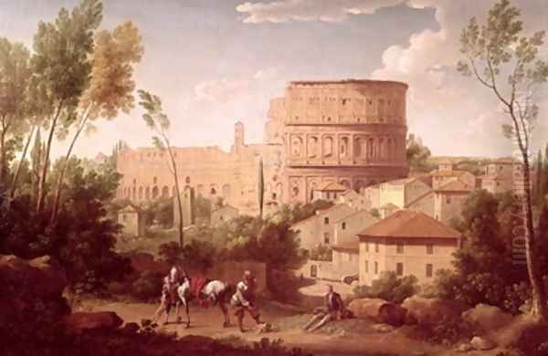 A View of the Colosseum with a Traveller 1731 Oil Painting by Hendrik Frans Van Lint