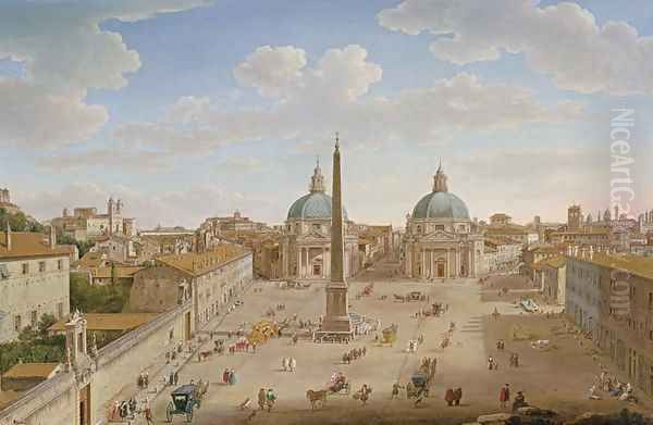 Roma Piazza del Popolo Oil Painting by Hendrik Frans Van Lint