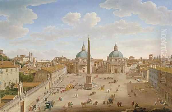 Roma Piazza del Popolo 2 Oil Painting by Hendrik Frans Van Lint