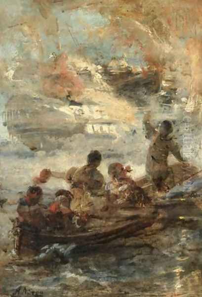 Sinking of the Turkish Flagship by Kanaris Oil Painting by Nikiforos Lytras