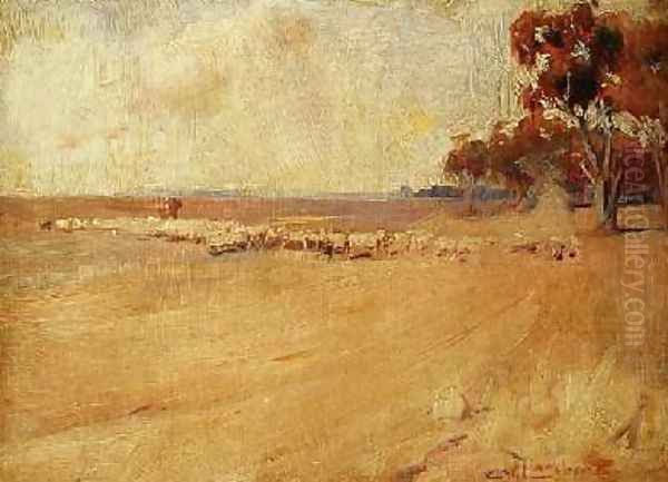 Landscape Rounding Stock Australia Oil Painting by George W. Lambert