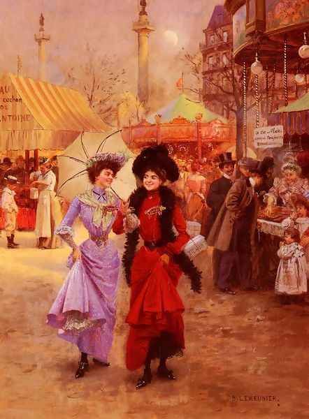 La Foire Du Trone, Place De La Nation A Paris (The Trone Fair, Place de la Nation at Paris) Oil Painting by Basile Lemeunier