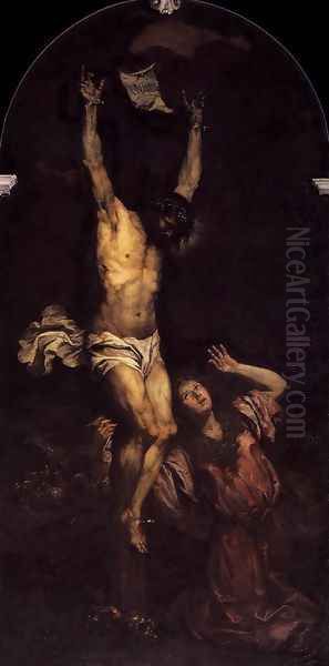 Mary Magdalene ot the Foot of the Cross c. 1670 Oil Painting by Giovanni Battista Langetti