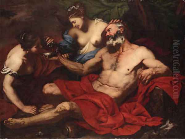 Lot and his Daughters Oil Painting by Giovanni Battista Langetti