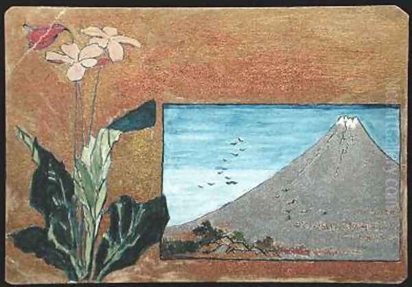 Fuji with Flowers Oil Painting by Christopher Grant La Farge