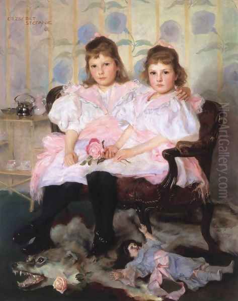 Double Portrait of Erzsebet and Stefanie 1896 Oil Painting by Fulop Elek Laszlo