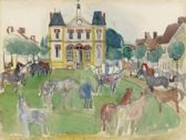 La Queue-les-yvelines, Le Marche Aux Chevaux Oil Painting by Raoul Dufy