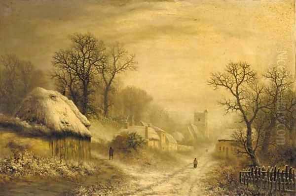 A village in Winter Oil Painting by Charles Leaver