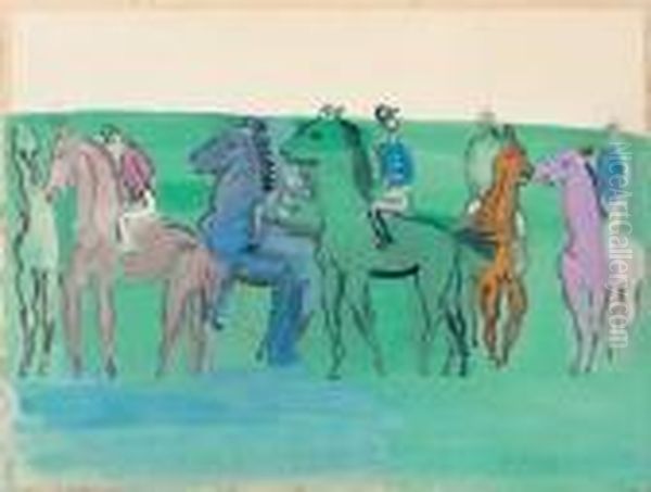 Groupe De Jockeys Et Chevaux Oil Painting by Raoul Dufy