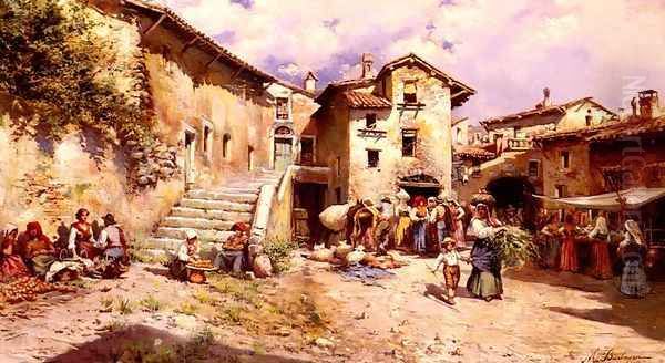 Vista Rural De Los Alrededores De Un Pueblo De Roma (Rural Vista of the Environs of a Town Of Rome) Oil Painting by Mariano Barbasan Laguerela