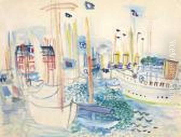 Bateaux Dans Le Bassin De Deauville Oil Painting by Raoul Dufy