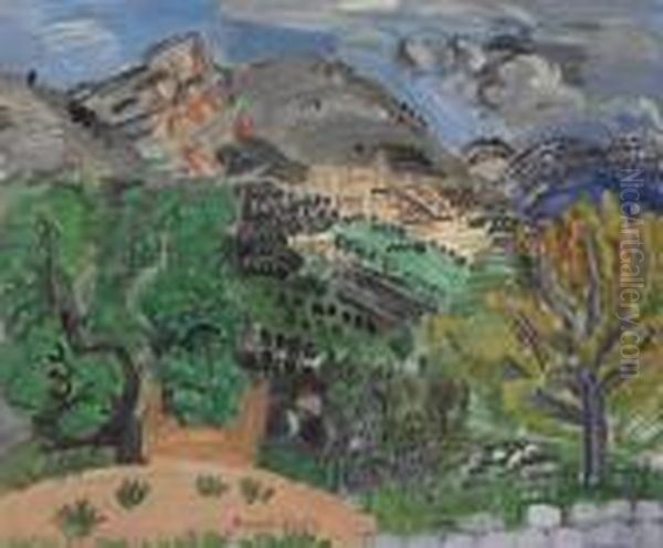 Le Village Et Le Baou De Saint-jeannet Oil Painting by Raoul Dufy