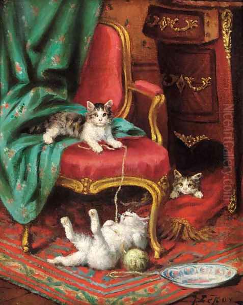 The playful cats Oil Painting by Jules Leroy