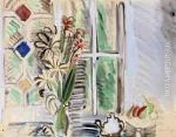 Bouquet De Fleurs Devant La Fenetre Oil Painting by Raoul Dufy