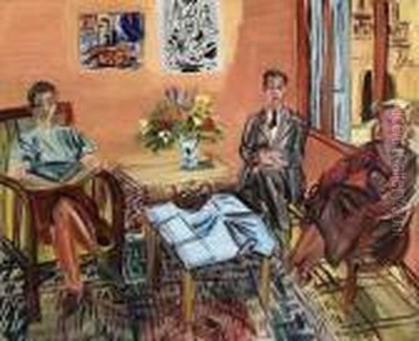 Trois Personnages Prenant Le The Dans L'atelier De Perpignan Oil Painting by Raoul Dufy