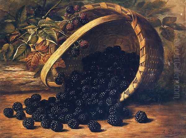 Blackberries in a Basker Oil Painting by August Laux