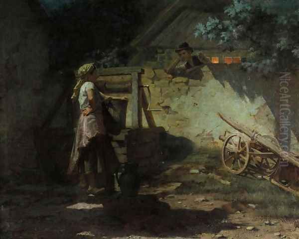 Village Courtship Oil Painting by Emanuel Liska