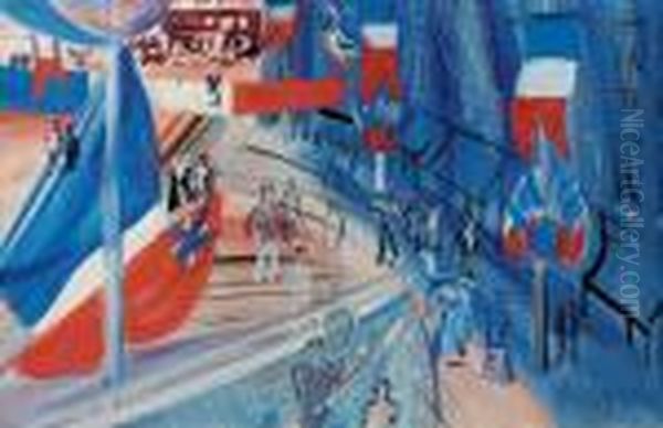 La Rue Pavoisee A La Banniere Americaine Oil Painting by Raoul Dufy