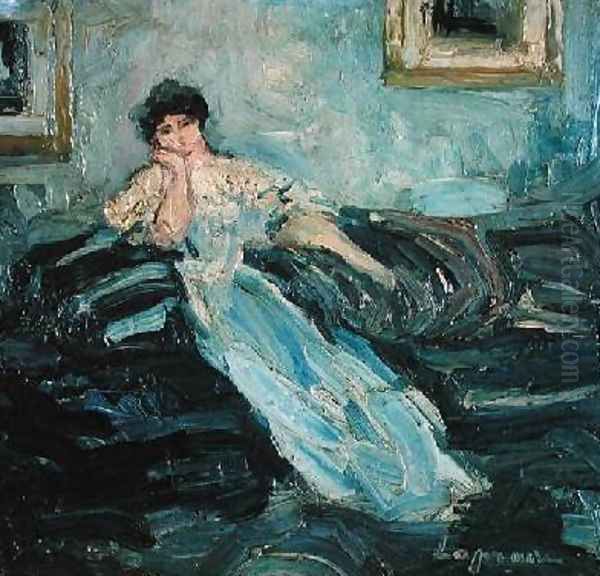 Woman in an Interior Oil Painting by Pierre Laprade